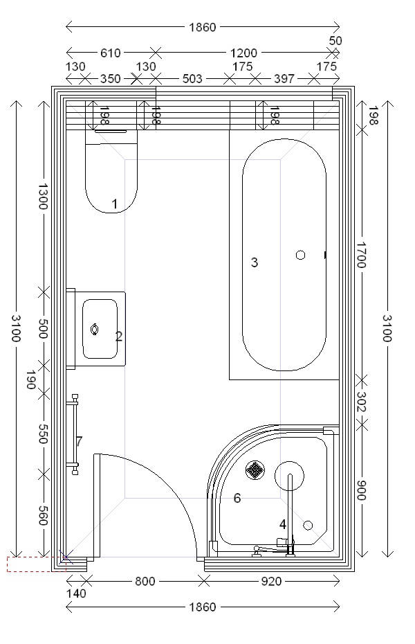 technical drawing of bathroom dimensions